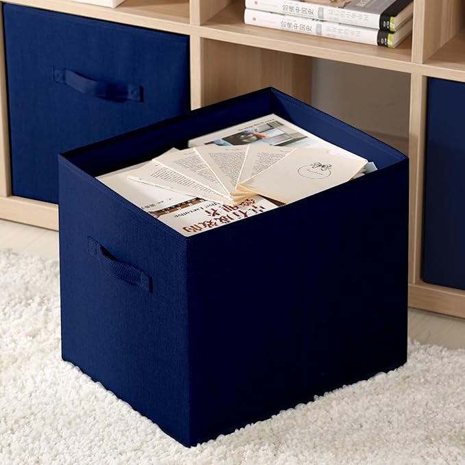 Storage bins collapsible storage bins,cube storage organizer （Pack of 3） 10.5 * 10.5 * 11inch，For home and office Collapsible Closet Shelf Organizers, Drawer Organizers(Blue)