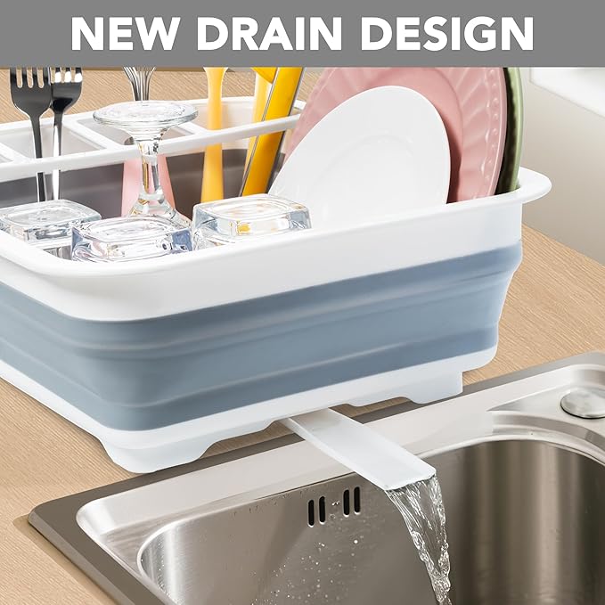 Tiawudi Collapsible Dish Drying Rack, Pop Up Dinnerware Drainer, Portable Plate Organizer for Kitchen RV Campers Travel Trailer, Space Saving Kitchen Storage Tray