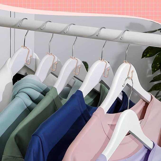 Rose Gold 50-Piece Metal Hanger Connector Hooks, 8.7 mm/0.34 Inch Hole Diameter, Space-Saving, Durable, Gentle on Clothes & Skin