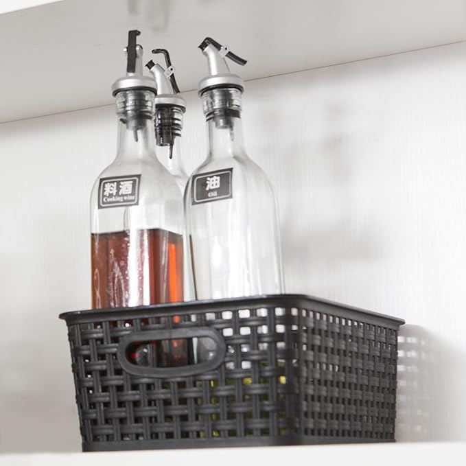 Black Plastic Weave Storage Baskets, 12-Pack Woven Basket Organizer for Kitchen Office Bathroom