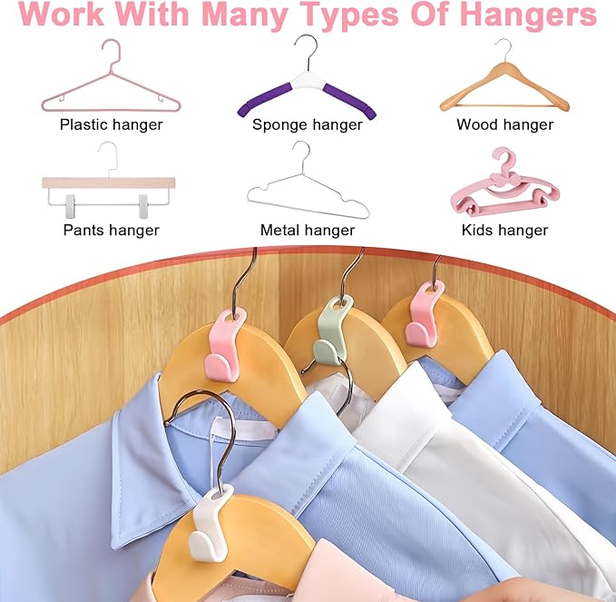 100 PCS Space Saving Hanger - Clothes Hanger Connector Hooks, Stacking Space Saver, Plastic Closet Organizers and Storage Extender for Heavy Duty Hangers Connection (100, Multicolor)