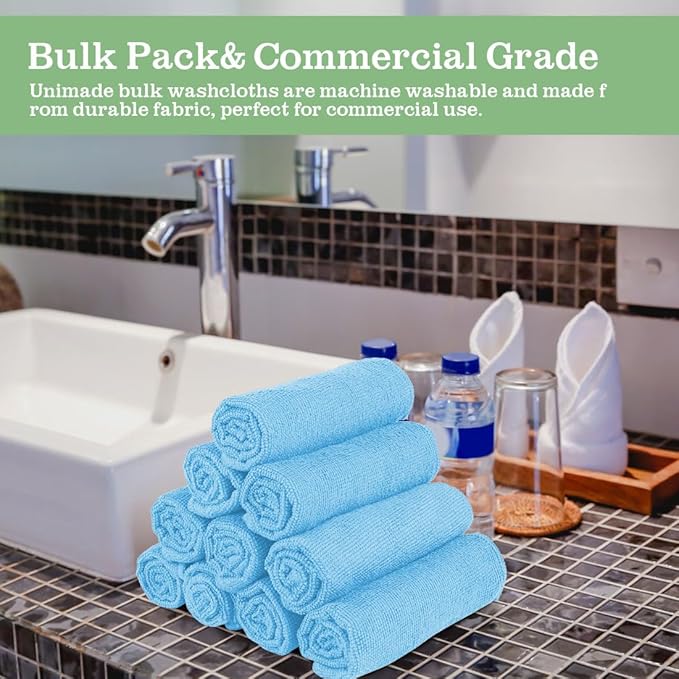 Washcloths Bulk - 100 Pack - Face Towels (12" x 12"), Highly Soft Wash Cloths and Hand Towels, Fast Drying Multi-Purpose Microfiber Cleansing Cloths for Bathroom, Hotel, Spa, and Salon - Blue