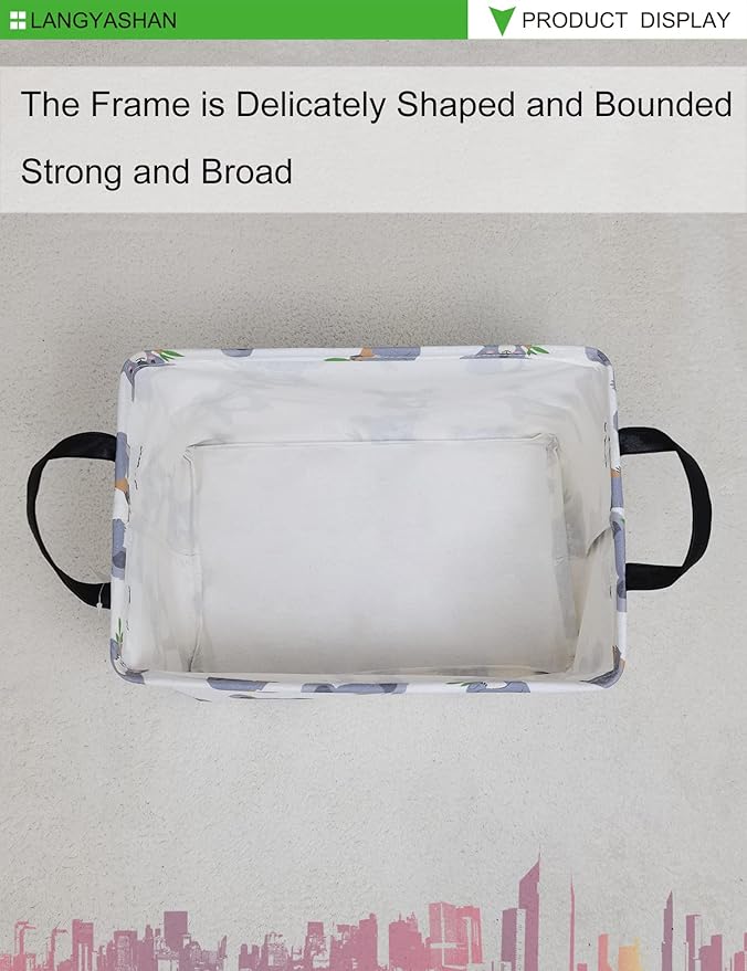LANGYASHAN Rectangular Storage Bin Collapse Canvas Fabric Cartoon Storage Basket with Handles for Organizing Home Kitchen Boys and Girls Toys Office Closet Shelf Baskets (Rec Koala)