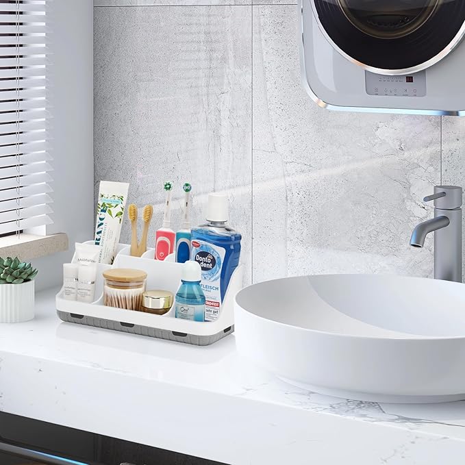 Toothbrush Holders for Bathrooms Countertop Organizer - Kids Electric Toothbrush and Toothpaste Holder Detachable 7 Slots Tooth Brush Organization Bathroom Accessories Storage Vanity, White