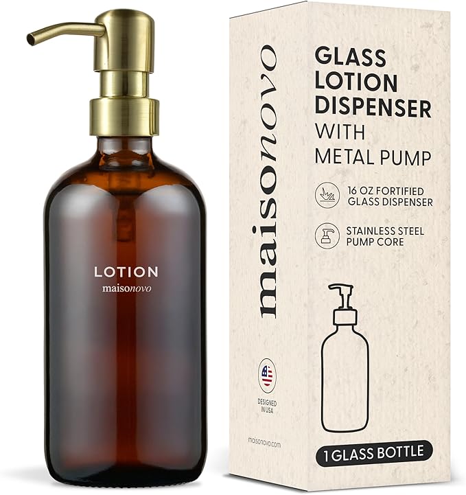 MaisoNovo Soap Dispenser 1-Piece Set | 16.9oz Amber Bottles with Gold Stainless Steel Pump Core