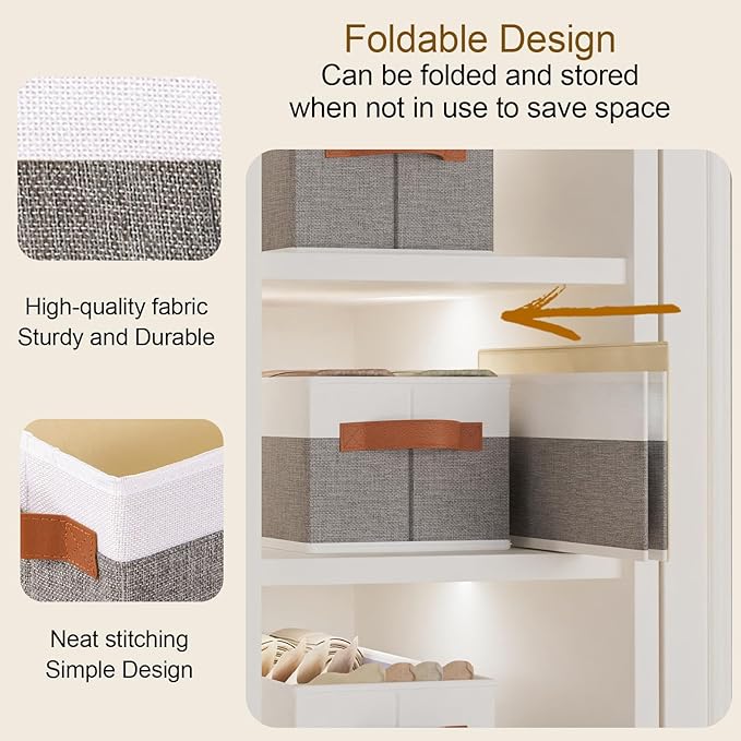 1 Pack Storage Bin, Foldable Basket for Organizing, Fabric Storage Box Container with Handles, White and Gray, 15 x 6 x 5 Inch