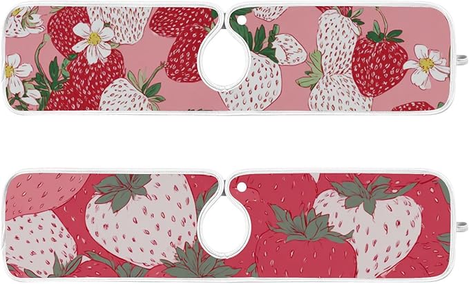 Sink Faucet Absorbing Mat Kitchen Sink Splash Guard Splash Faucet Drip Catcher for Bar RV Bathroom 2PCS 30x5.5in Pink White Strawberries Flowers