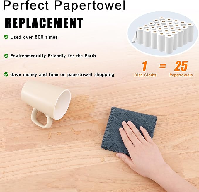 Homaxy 12 Pack Kitchen Dish Cloths (10 x 10 Inches, Dark Grey), Super Soft and Absorbent Coral Velvet Dish Towels, Nonstick Oil Fast Drying Microfiber Cleaning Cloth, No Lint Household Dishcloths