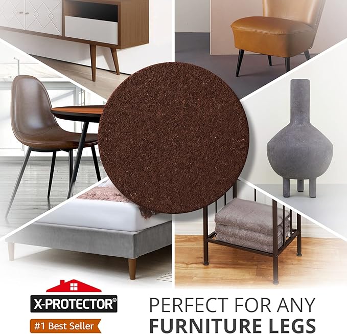 X-PROTECTOR Felt Furniture Pads - 24 PCS 2" - Felt Pads Floor Protectors - Chair Felt Pads - Felt Pads for Furniture Feet - Furniture Pads for Hardwood Floors - Protect Your Floors! (Brown, Round)