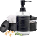 Autumn Alley Adorable 3 Piece Modern Farmhouse Bathroom Accessory Set for Sink/Vanity - Matte Black Soap Dispenser, Cotton Ball Container with Lid, Qtip Organizer – Rustic Farmhouse Bathroom Decor
