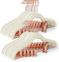 HOUSE DAY Velvet Skirt Hangers 24 Pack, Non Slip Pants Hangers with Rose Gold Clips, Slim Hanger with Clips, Velvet Clip Hanger for Jeans, Trouser, Dresses, Coats (Ivory)