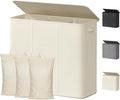 Lifewit Triple Laundry Hamper with Lid and Removable Laundry Bags, Large Collapsible 3 Dividers Dirty Clothes Basket with Handles for Bedroom, Laundry Room, Closet, Bathroom, College, 180L White