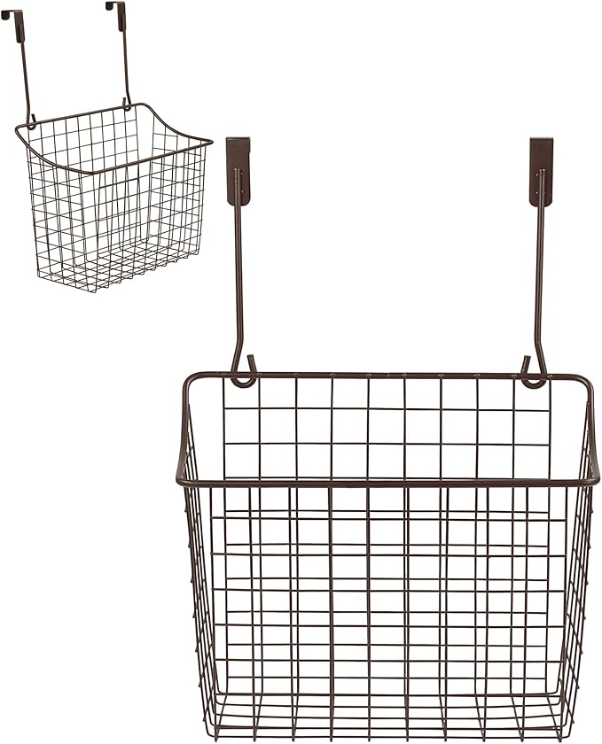 Spectrum Large Over Cabinet Door Organizer Bronze Wire Storage Basket for Kitchen Bathroom, Steel Hanging Cabinet Storage Organizer Basket Design Fits 0.75 Inch Cabinet Doors