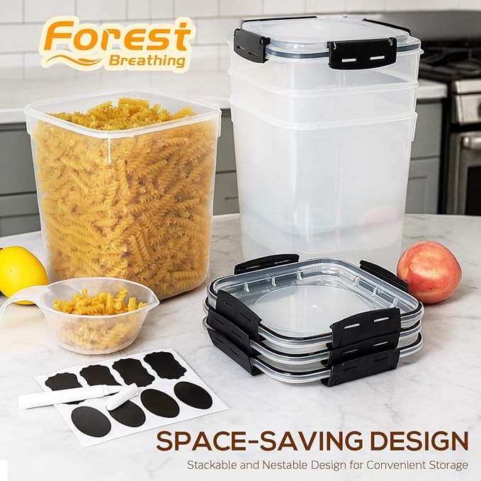 Large Thicker Food Storage Containers with Lids Airtight 5.3L/179Oz, 4pcs Plastic Pantry Storage Container for Dry Food/Flour/Sugar/Pasta/Cereal/Baking Supplies, Canister for Kitchen Organization