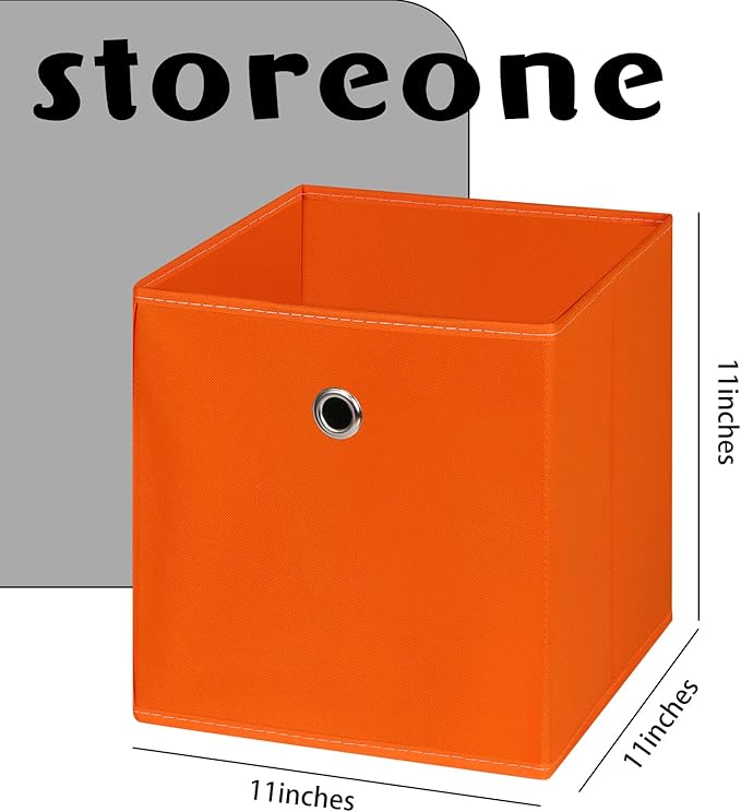 Fabric Cubes Storage Containers ,11 Inch Cloth Storage CubeFoldable Storage Bins Cubes Organizer Baskets with Dual Handles for Shelf Closet Set of 6,(Orange)