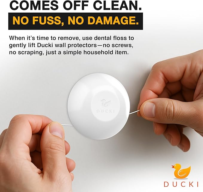 Ducki Door Stop Wall Protectors, 6 Pack White, Self Adhesive Reusable Solution for Stopping Wall Damage & Noise from Doors, Refrigerators, & in Your Home or Office, Durable Shock Absorbent & Discreet