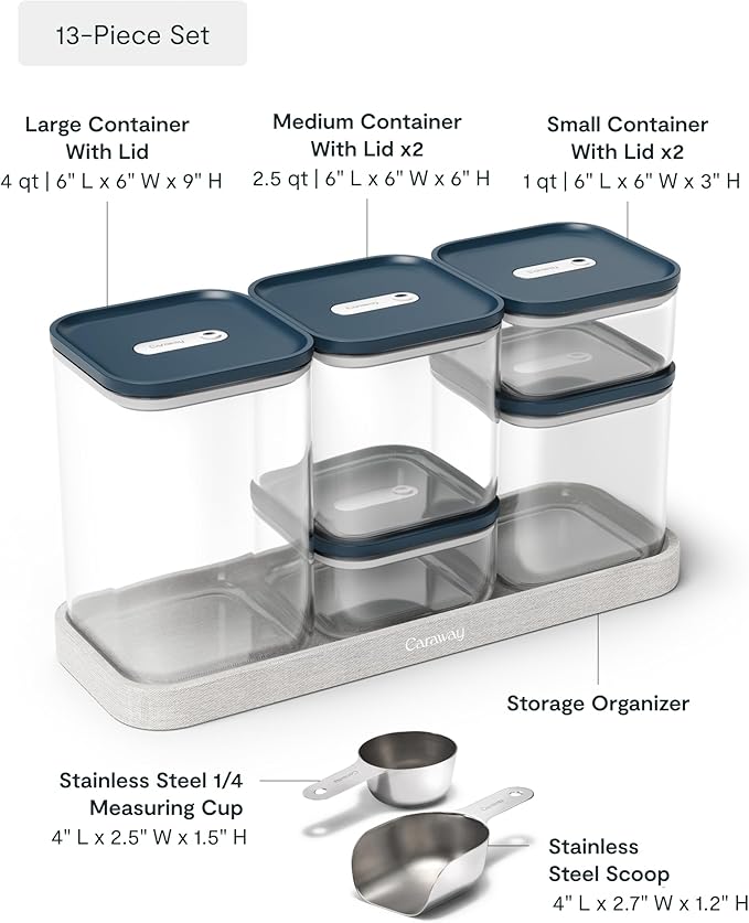 Caraway 13-Piece Glass Airtight Food Storage Containers with Lids – Non-Toxic, BPA-Free Kitchen Storage Containers – Stackable, Space-Saving Airtight Containers for Dry Goods and More - Navy