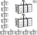 12 Pack-Extra Large Heavy Duty Moving Bags - Waterproof Storage Totes with Handles & Zippers, Foldable for College Dorm, Storage (Clear)