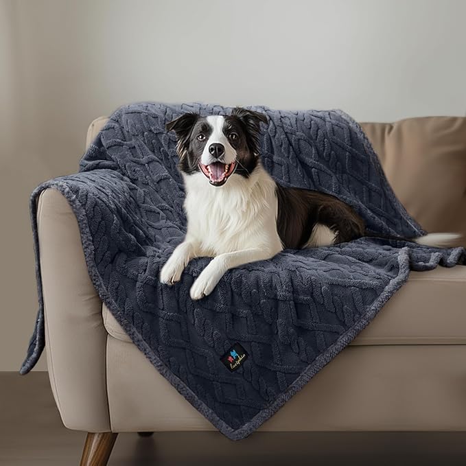 Luciphia Waterproof Pet Blanket, Liquid Pee Proof Dog Blankets for Sofa Bed Couch, Reversible Sherpa Fleece Furniture Protector Cover for Small Medium Large Dogs Cats,Dark Grey Large（65" x 57"）