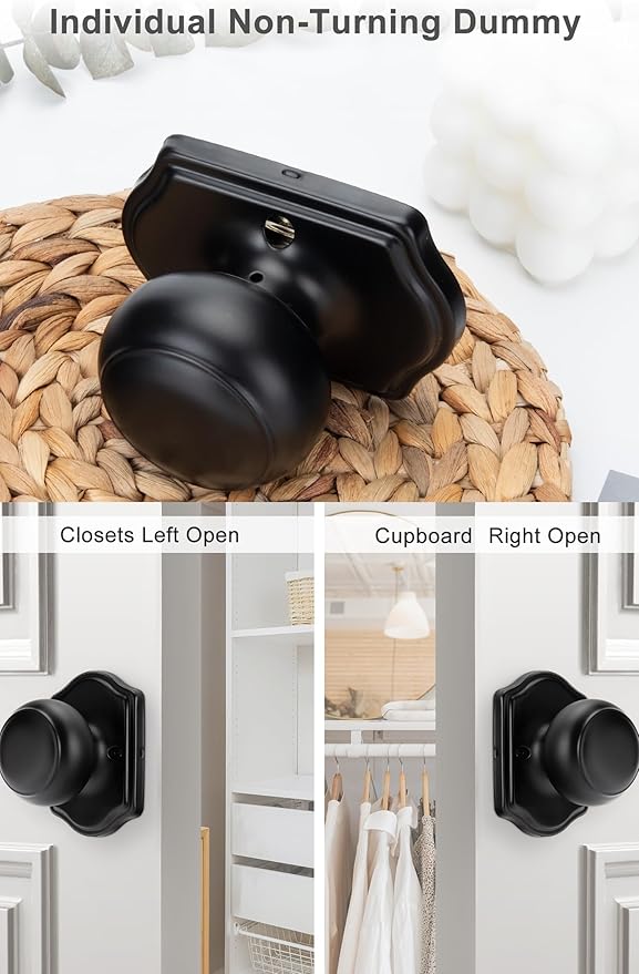 Haidms Black Dummy Door Knobs Interior, Dummy Interior Door knobs, Matte Black Indoor Dummy Doorknobs for Closet or Hall (12 Pack)