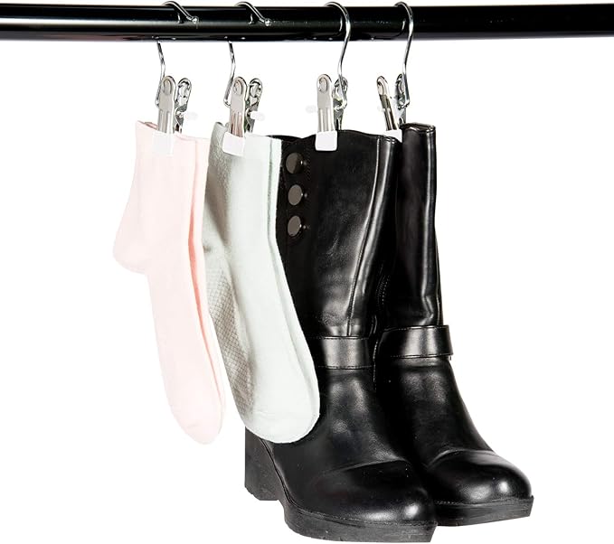 30 Pack Boot Hanger for Closet, Laundry Hooks with Clips, Boot Holder, Hanging Clips, Portable Multifunctional Hangers Single Clip Space Saving for Jeans, Hats, Tall Boots, Towels(White)