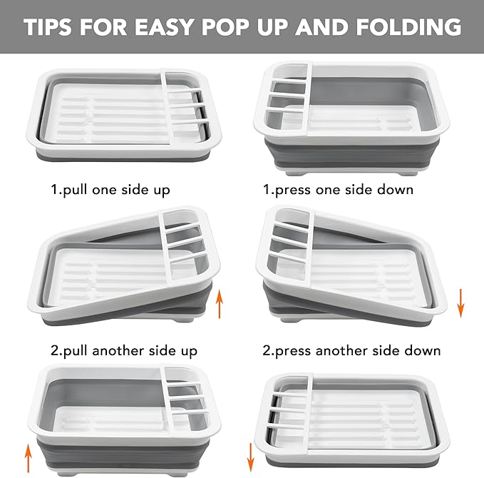 Tiawudi Collapsible Dish Drying Rack, Pop Up Dinnerware Drainer, Portable Plate Organizer for Kitchen RV Campers Travel Trailer, Space Saving Kitchen Storage Tray