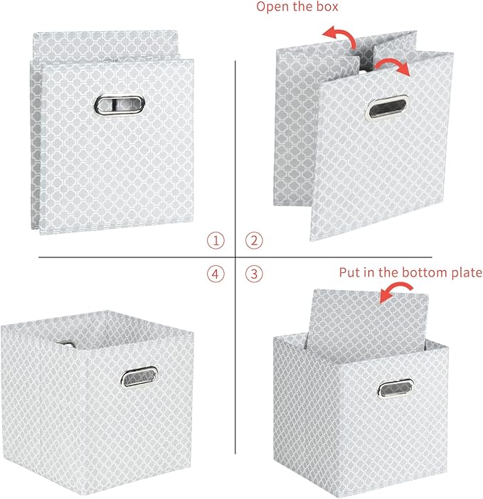 Fabric Cloth Storage Bins,Fabric Cube Organizer with Dual Handles Foldable Cube Storage Baskets for Home Bedroom Storage,Set of 6,（Light Grey）