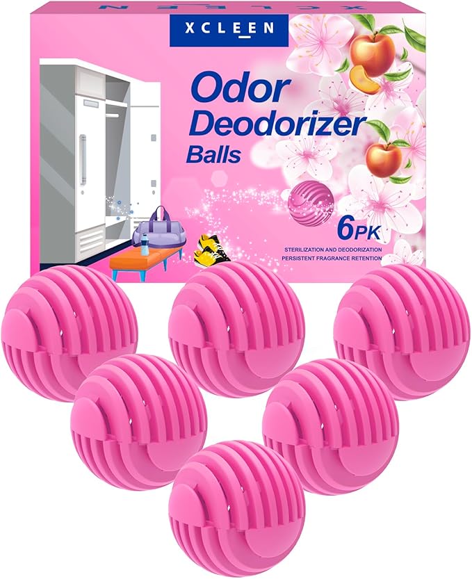 Shoe Deodorizer Balls, Sneaker Odor Eliminator, Long-Lasting Air Freshener for Cloest Car Lockers Drawer Gym Bags, 6 Pack Peach Scent