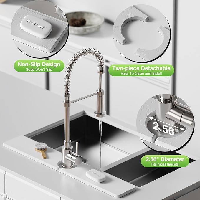 23.6" x 4" Stone Faucet Mat for Kitchen Sink, Quick Drying Diatomite Sink Tray, Faucet Sink Splash Guard for Prevents Moisture Buildup (White)