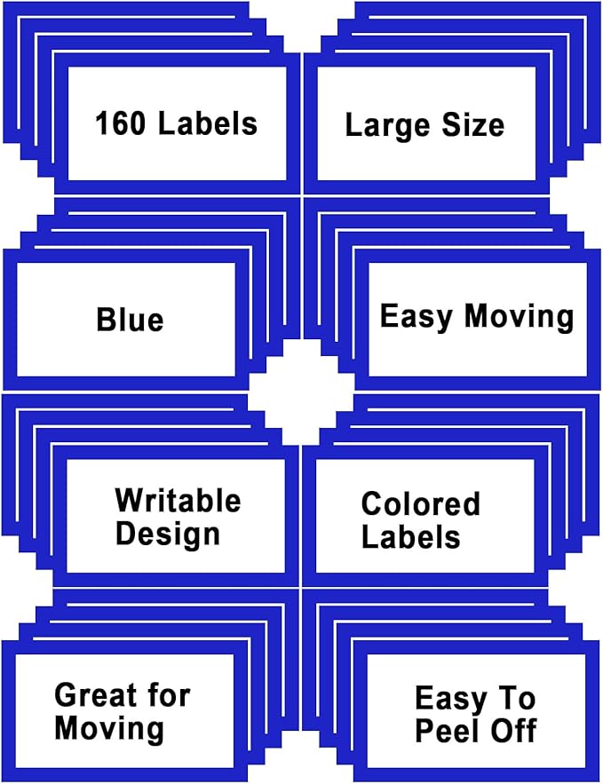 6 x 4 inch Large Moving Labels for Boxes, Blank Moving Boxes Labels Stickers, 160pcs 8 Color Coded Moving Stickers Packing Labels Stickers for Home Organization Projects, Kitchen, Storage Bins, (Blue)