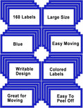 6 x 4 inch Large Moving Labels for Boxes, Blank Moving Boxes Labels Stickers, 160pcs 8 Color Coded Moving Stickers Packing Labels Stickers for Home Organization Projects, Kitchen, Storage Bins, (Blue)