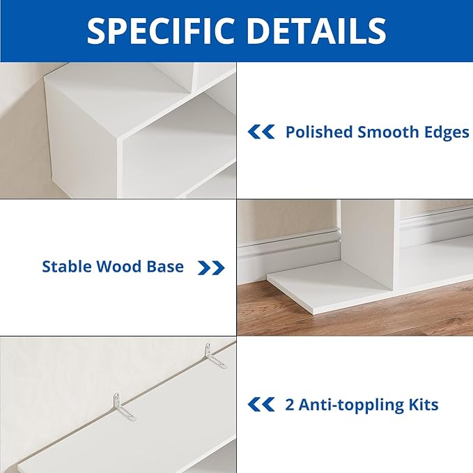 Cozy Castle Set of 2 Geometric Bookcase, S-Shaped Modern Bookshelf, Room Divider Bookshelf, 62" Tall Unique Abstract Bookcase with 5-Tier Display Shelf for Living Room Office, White & Black