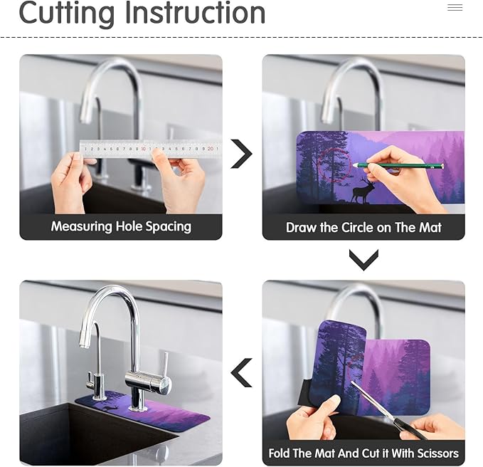 Kitchen Sink Splash Guard 1 PC 30 Inch Sink Faucet Mat Splash Guard for Bathroom Countertop Water Absorbent Foldable Cuttable Soft Washable Purple Stag Mountains and Forest