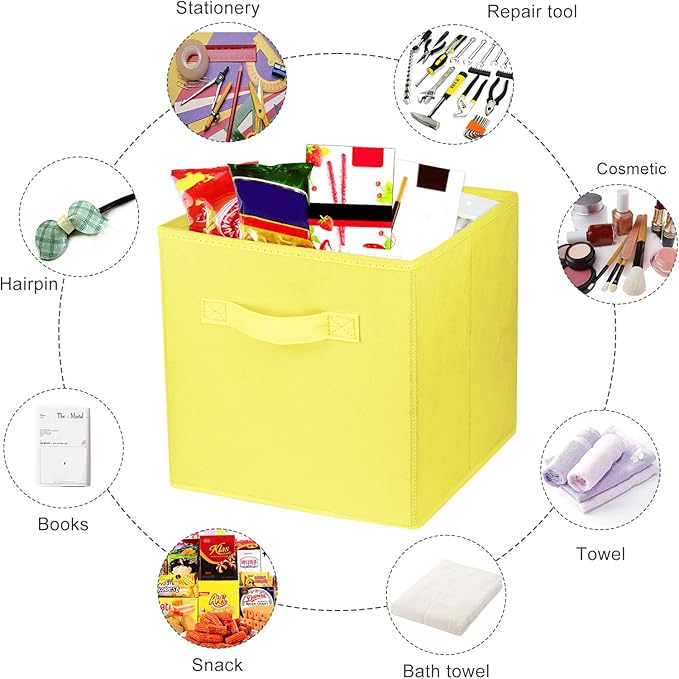 3 Pcs Storage Cubes, 10.5 Inch Collapsible Storage Bins, Fabric Foldable Bins for Organization, Durable Storage Bins for Closet, Shelves, Offices (Yellow)
