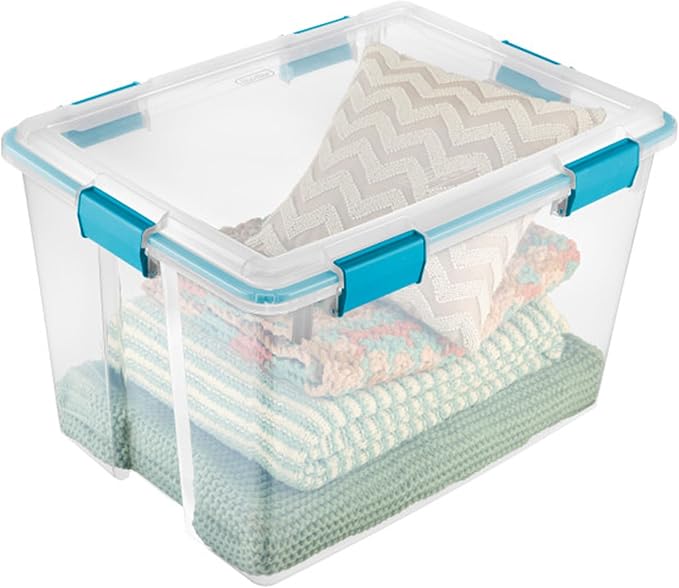 Sterilite 8-Pack Gasket Box, Weather-Resistant Storage Bins with Latching Lids, 80 Quart - Heavy-Duty Organizing Containers for Closet, Bathroom, and Office