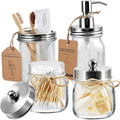 Amolliar Mason Jar Bathroom Accessories Set(4 Pcs) -Lotion Soap Dispenser & 2 Qtip Holder & Toothbrush Holder-Rustic Farmhouse Decor, Countertop Vanity Organize, Bathroom Home Decor (Brushed Nickel)