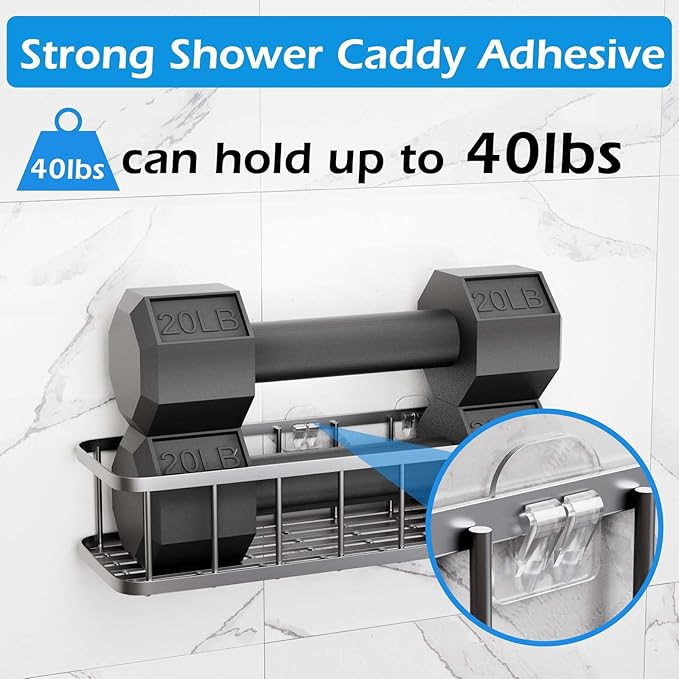 Lsnisni 3 Pack Shower Caddy Adhesive Replacement, Shower Adhesive Strips, Strong Adhesive Hooks, Waterproof Sticker, No Drilling, for Bathroom Shelf and Kitchen Racks