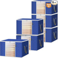 BALEINE 6 Pack Clothes Storage Bags, 24 Gallon Storage Containers with Reinforced Handle, Sturdy Zipper, Closet Organizer for Blanket, Comforter, Pillow, Bedding (Blue, 6 Pack)
