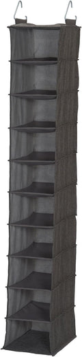 Household Essentials 10-Shelf Wide Hanging Shoe Organizer, Soft and Durable Polyester, Versatile, Breathable, Stylish, Compact, Sturdy Hooks for Rod or Wire Closets, Gray