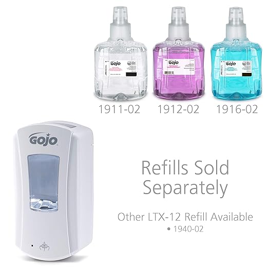 GOJO LTX-12 Touch-Free Foam Hand Soap Dispenser, White, for 1200 mL GOJO LTX-12 Hand Soap Refills (Pack of 1) - 1980-01