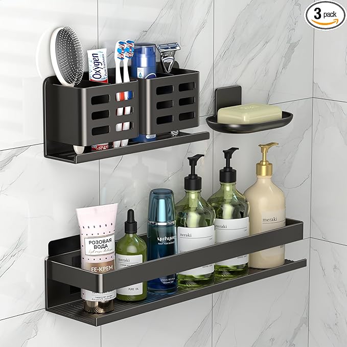 YESENT Shower Caddy,Shower Shelf 3 Pack - Bathroom Shower Shelf Rust-Proof Aluminum Adhesive Installation No Drilling Required, Suitable for Bathroom Storage and Home Decoration