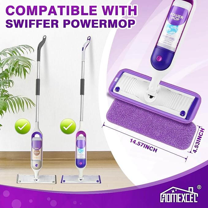 HOMEXCEL Reusable Microfiber Mop Pads for Swiffer PowerMop, Power Mop Pads Refills for 13''-15'' Spray Mop, Machine Washable Power Mop Pads Replacement for Multi-Surface Floor Cleaning, Pack of 16
