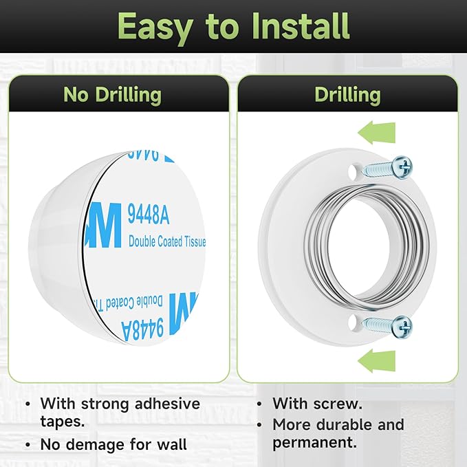 4PCS Door Stopper Wall Protector with Silicone Head, Aluminum Door Knob Wall Protector, Spring Shock Absorption Technology, 1.65" Door Stoppers for Wall, Adhesive Installation or with Screw, White