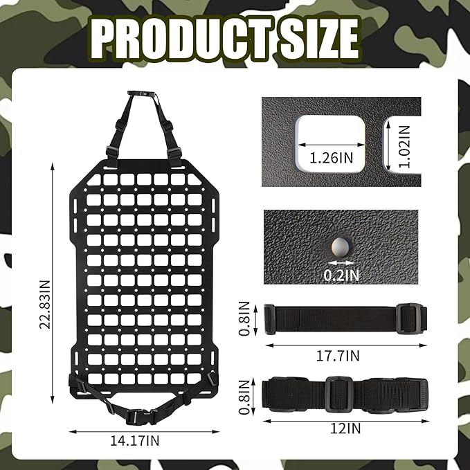 Tactical Car Seat Back Organizer, Molle Panel for Truck, ABS Engineering Material Molle Seat Back Organizer with 1 Molle Pouch for Easy Storage and Accessories Management