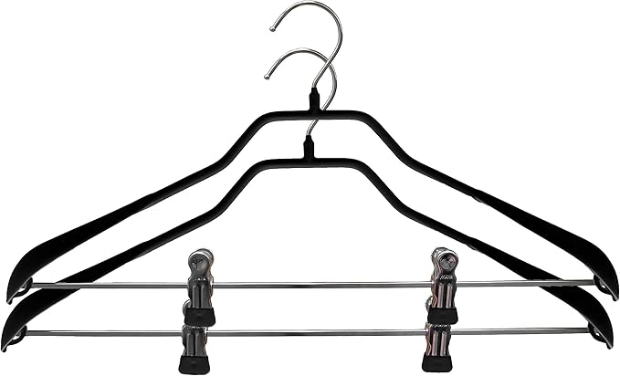 Mawa by Reston Lloyd BodyForm Series Non-Slip Space Saving Clothes Hanger with 2 Clips for Pants or Skirts, Style 42/LK, Set of 2, Black