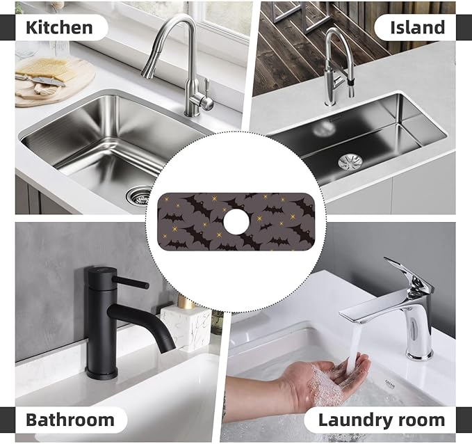 Faucet Draining Mat For Kitchen Sink, Star Bats Witchy Diatom Mud Absorbent Drain Pad For Bathroom Kitchen Sink Splash Guard Drying Mat