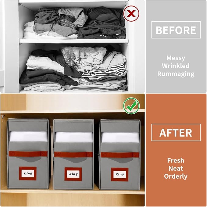 Jumpso Extra Large Bed Sheet Organizer, 2 Pack Foldable Sheet Organizers and Storage with Oxford Fabric, Clear PVC Window & Leather Handle – Storage for Bedding, Blankets, Duvet Cover Set, Quilt
