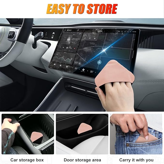 SuperKaKa 2PCS Car Screen Cleaner- Vehicle Touchscreen Microfiber Cleaning Cloths, Touch Screens Clean Wipes Cars Interior Accessories Universal for Tesla Dashboard Display (Pink)