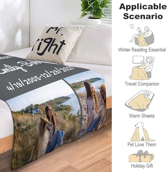 D-Story Pet Dog Memorial Blanket Customized in Loving Memory of Loss Dog Custom Throw Blanket with Dogs Pictures and Name Personalized Pet Memorials Gifts