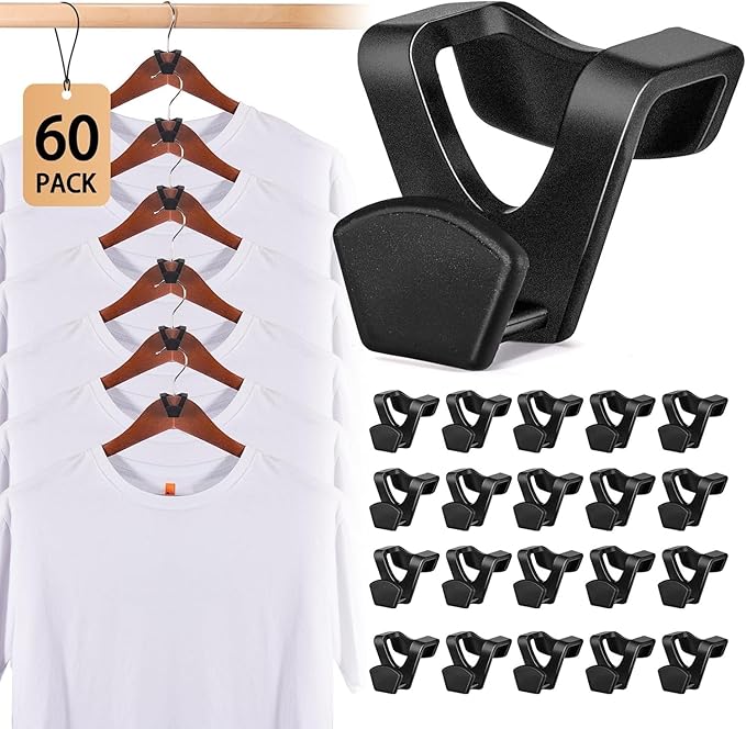 HOUSE DAY Heavy Duty Wooden Hangers 10 Pack and Space Saving Hanger Hooks Set 60 Pack